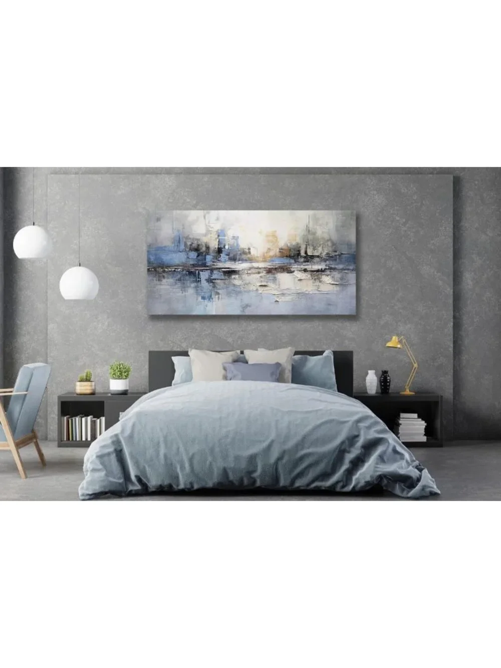 Modern Abstract Canvas Wall Art - Blue & Gray Decor for Living Room, Bedroom